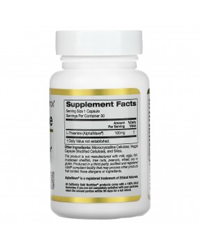 California Gold Nutrition, L-теанин, AlphaWave, поддержка расслабления, успокоение, 100 мг, 30 растительных капсул